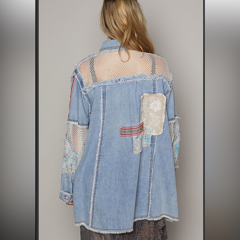 Nwot Pol Pink Oversized Patchwork Shacket - image 7